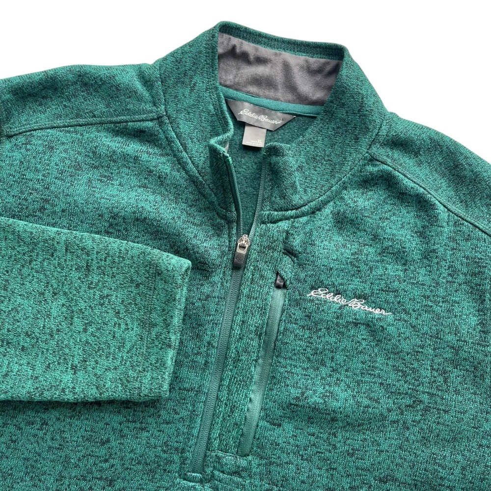 Eddie Bauer Men's XL Green Heathered 1/4 Zip Pullover Fleece Jacket Sweater Cozy